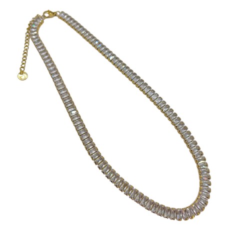 necklace steel gold white crystals1